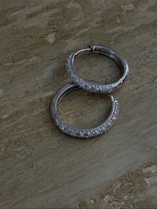 Jewelry - Sterling Silver Pavé Hoop Earrings - Sparkling White